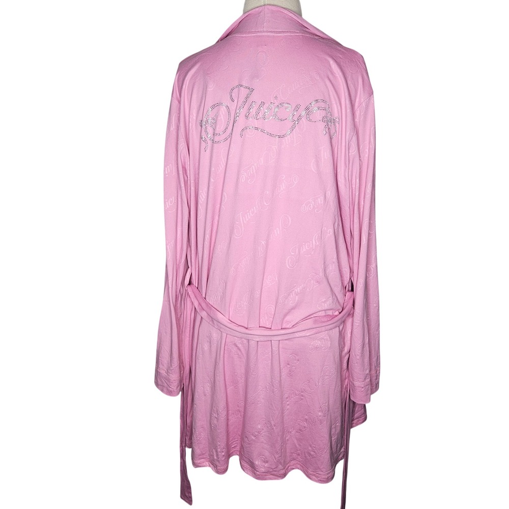 Juicy Couture Womens 3pc Pajama Set Pink Robe Cami Shorts Rhinestone Logo M NEW - Picture 5 of 9